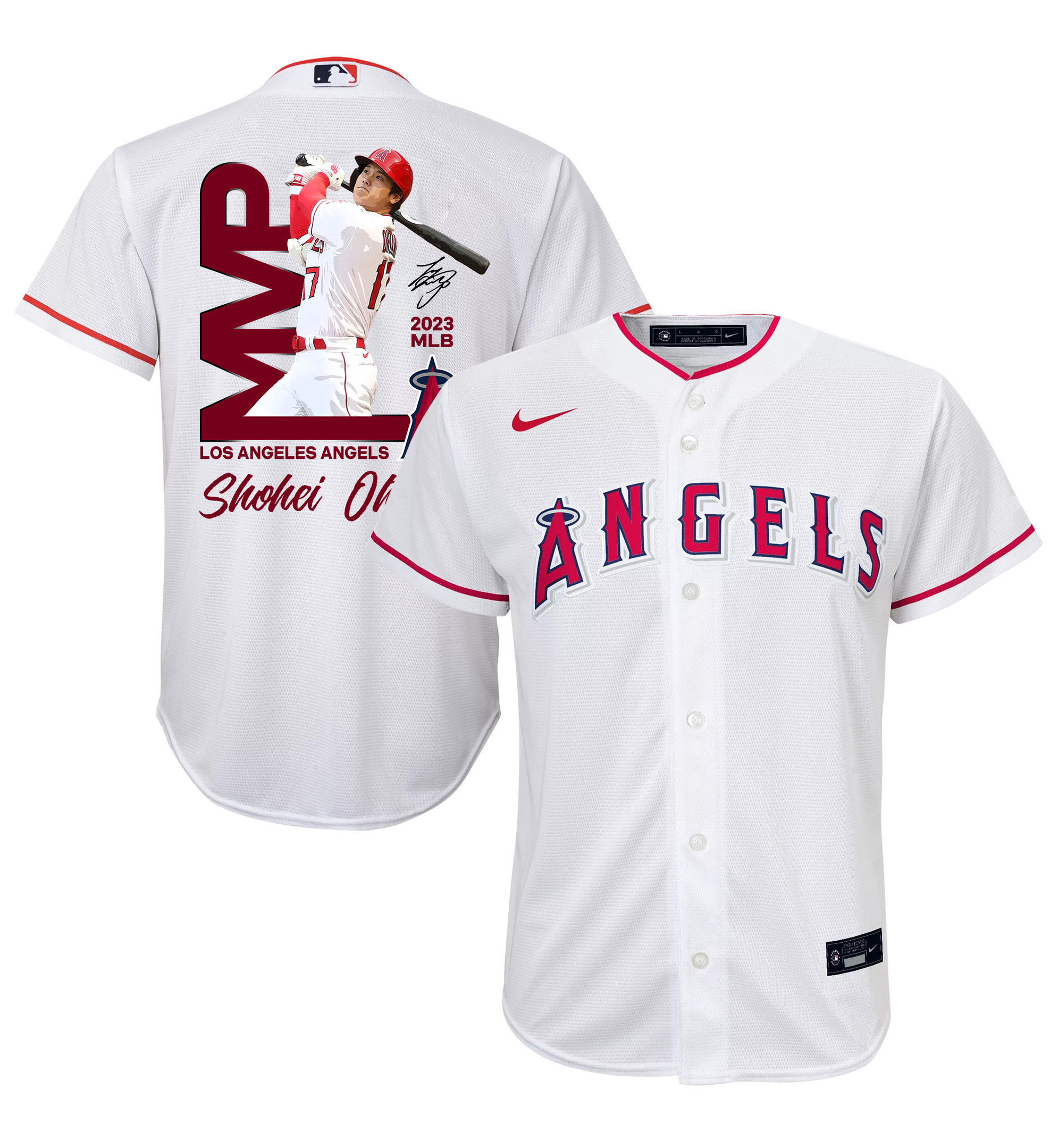 Shohei Ohtani 17 Los Angeles Angels Signed Mvp 2023 Home Player Youth Jersey - White