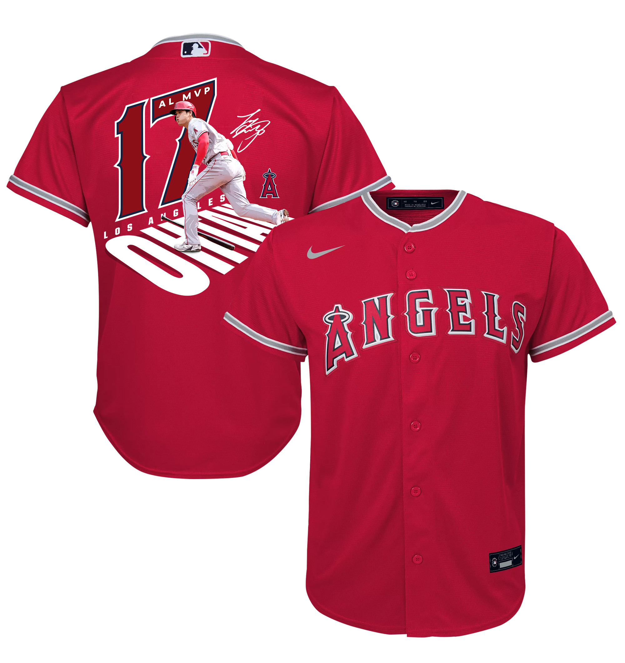 Shohei Ohtani 17 Los Angeles Angels Signed Number 2023 Alternate Player Youth Jersey - Red