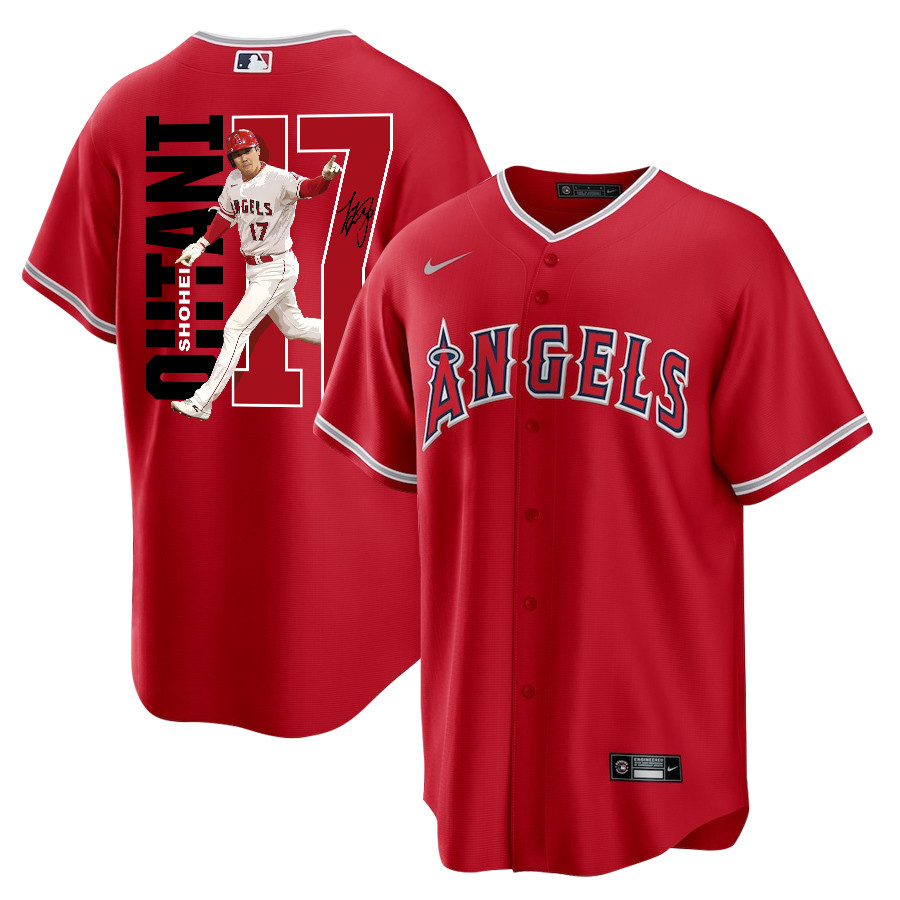 Shohei Ohtani 17 Los Angeles Angels Signed Run 2023 Alternate Player Men Jersey - Red