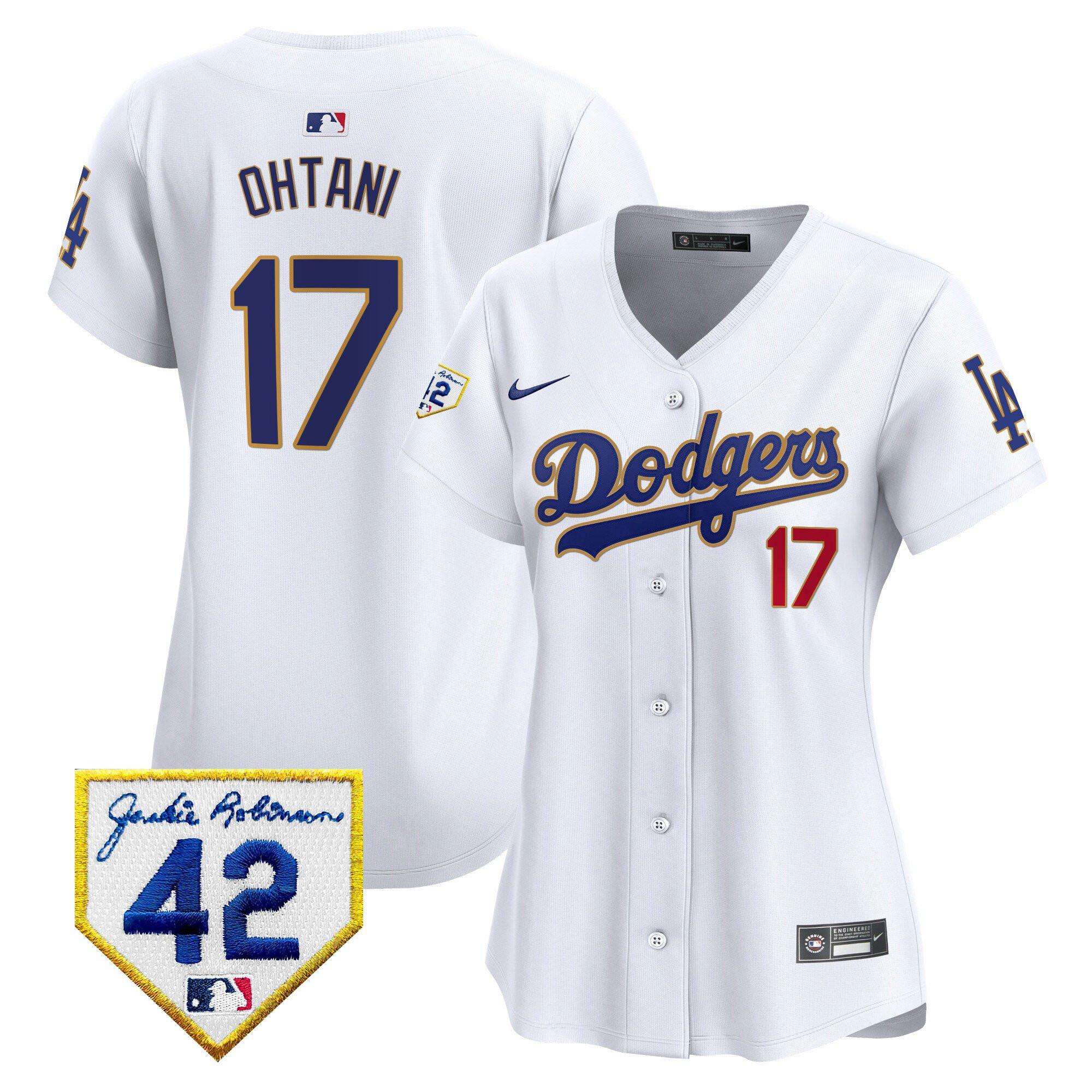 Shohei Ohtani 17 Los Angeles Dodgers 2024 Jackie Robinson Patch Women Jersey - White