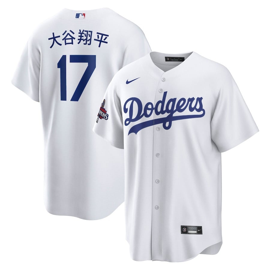 Shohei Ohtani 17 Los Angeles Dodgers 2024 World Series Champions Home Japanese Characters Men Player Jersey - White