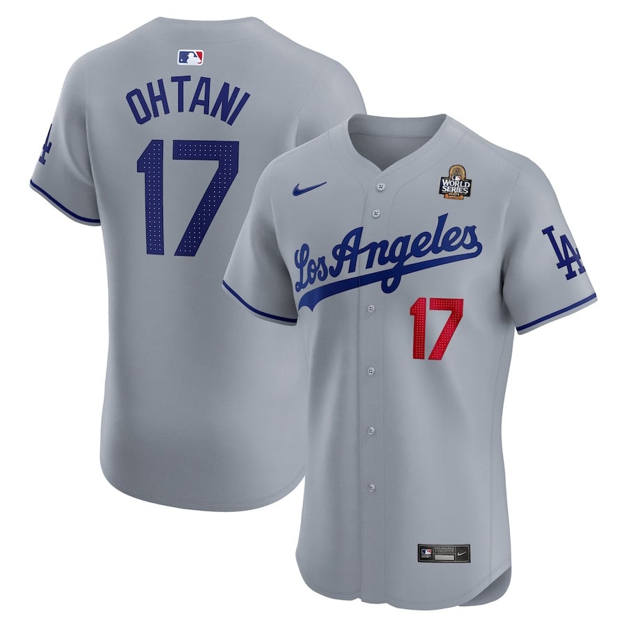 Shohei Ohtani 17 Los Angeles Dodgers 2024 World Series Road Elite Player Men Jersey - Gray