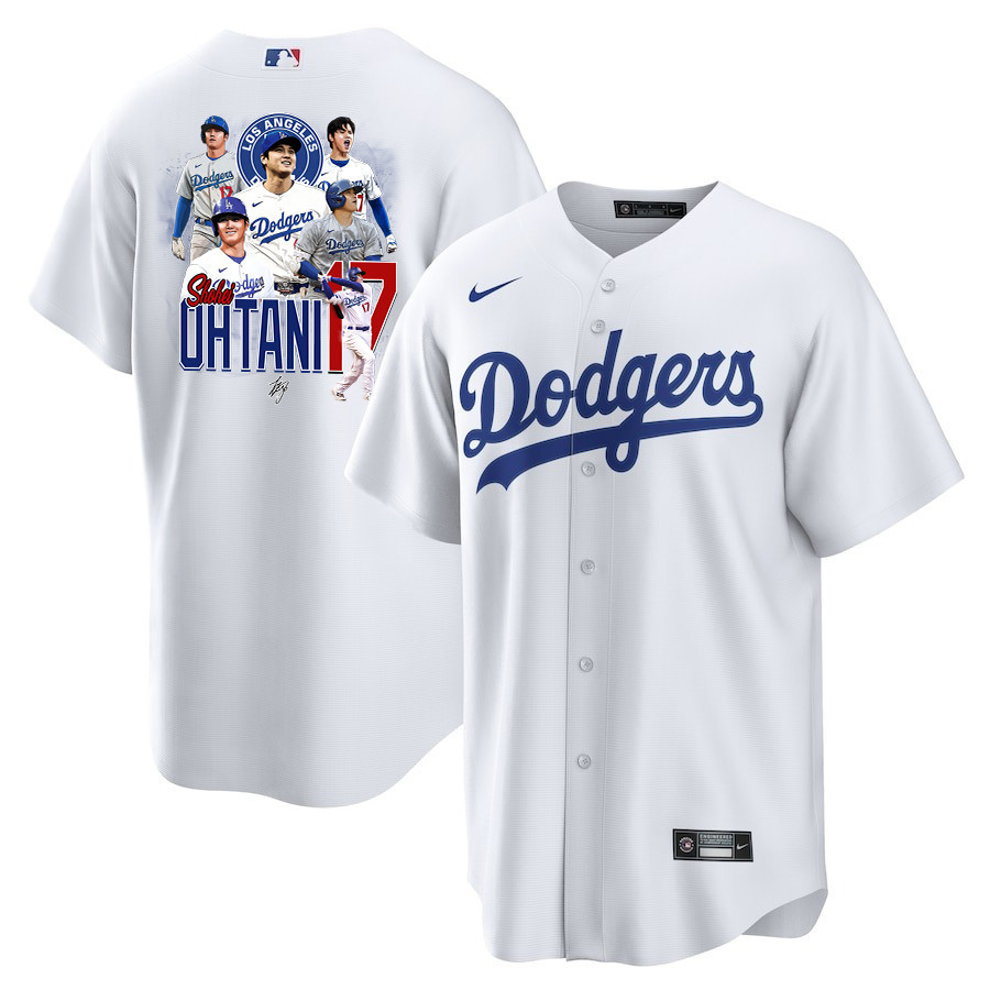 Shohei Ohtani 17 Los Angeles Dodgers Signed Collage Arts 2023 Home Men Jersey - White