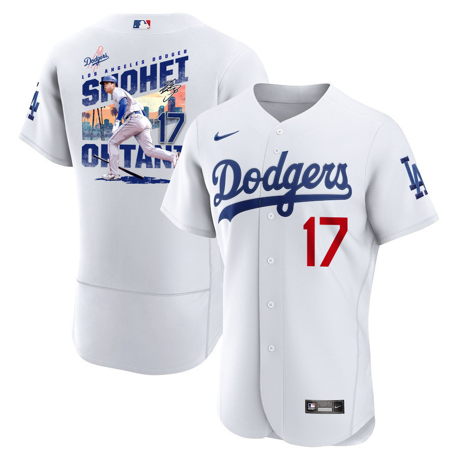 Shohei Ohtani 17 Los Angeles Dodgers Signed Homerun 2023 Home Elite Men Jersey - White