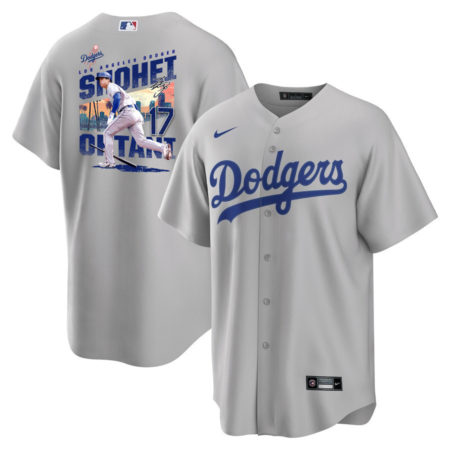 Shohei Ohtani 17 Los Angeles Dodgers Signed Homerun 2023 Road Men Jersey - Gray