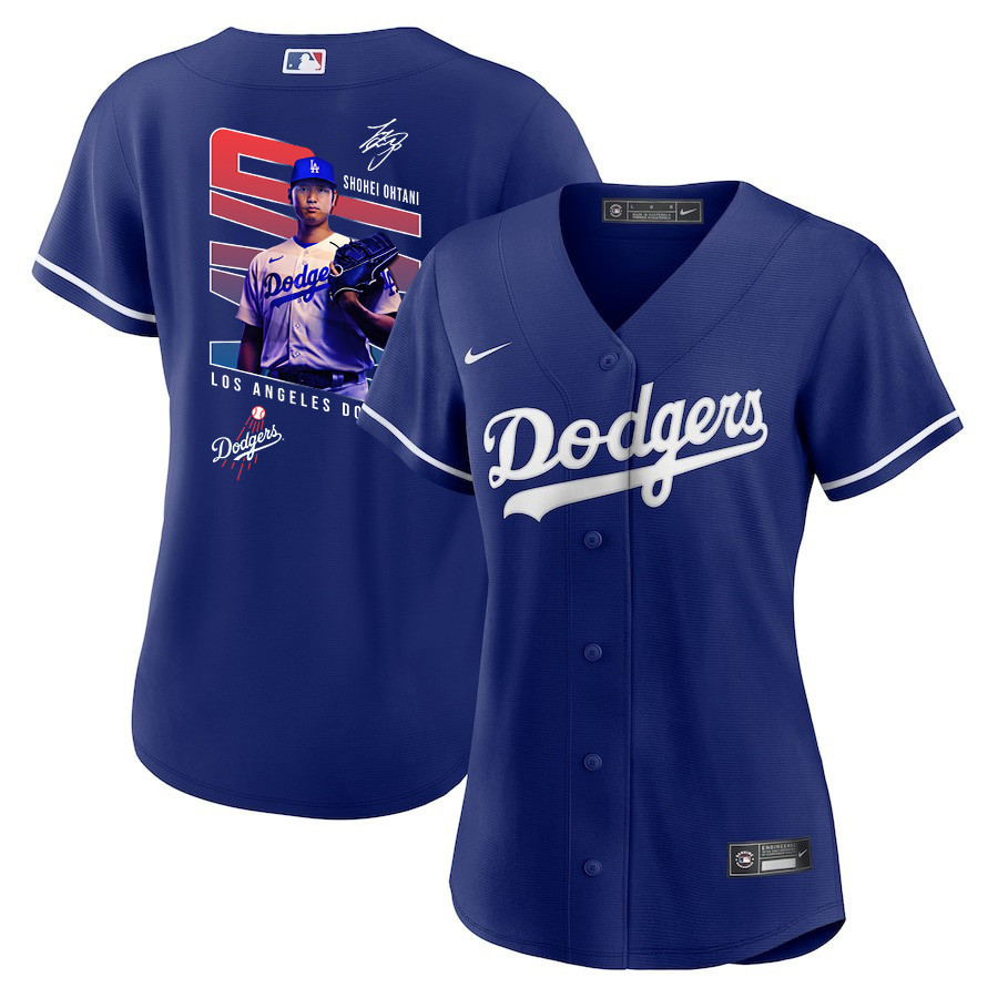 Shohei Ohtani 17 Los Angeles Dodgers Signed Mvp 2023 Alternate Women Jersey - Royal