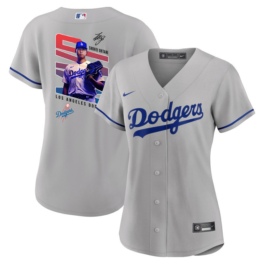Shohei Ohtani 17 Los Angeles Dodgers Signed Mvp 2023 Road Women Jersey - Gray