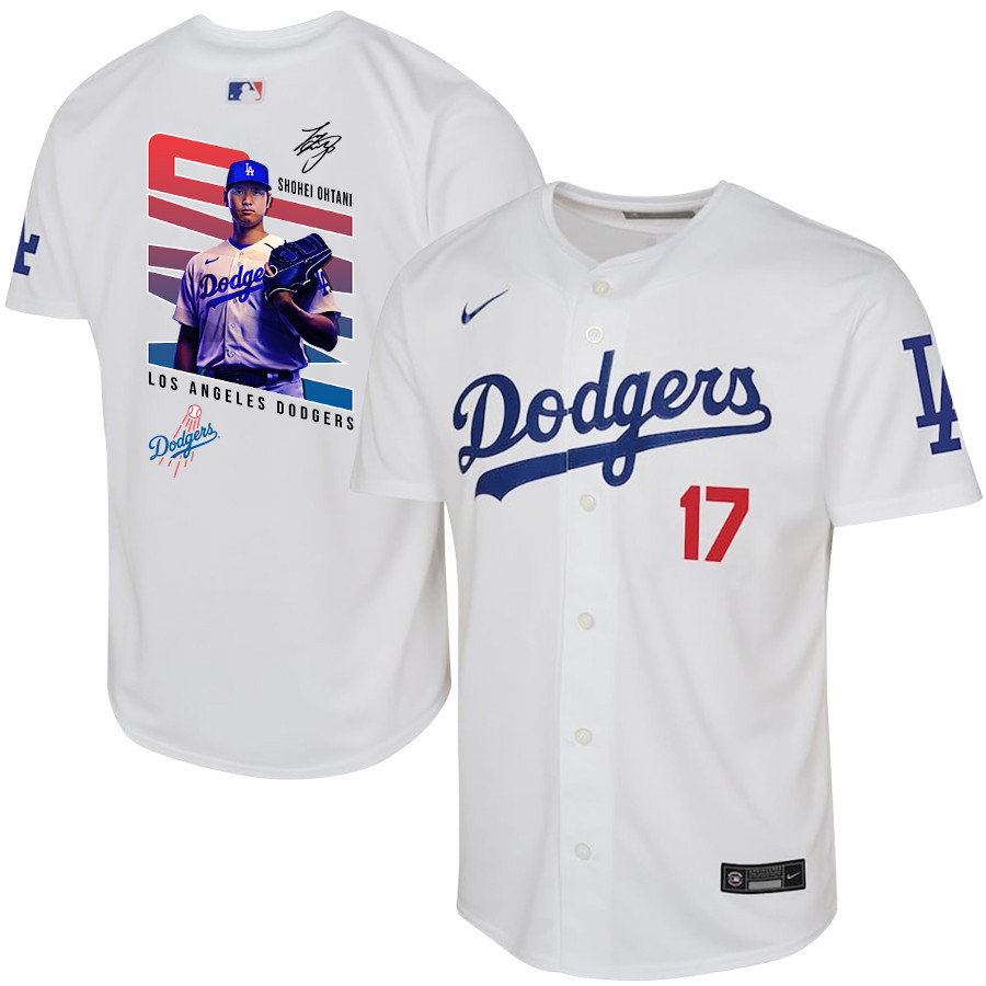 Shohei Ohtani 17 Los Angeles Dodgers Signed Mvp 2023 Youth Home Jersey - White