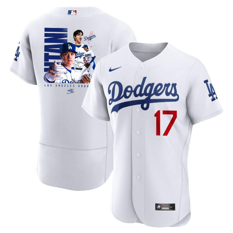 Shohei Ohtani 17 Los Angeles Dodgers Signed Name 2023 Home Elite Jersey - Men White Jersey
