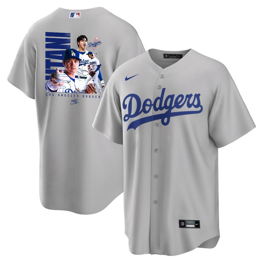 Shohei Ohtani 17 Los Angeles Dodgers Signed Name 2023 Road Men Jersey - Gray