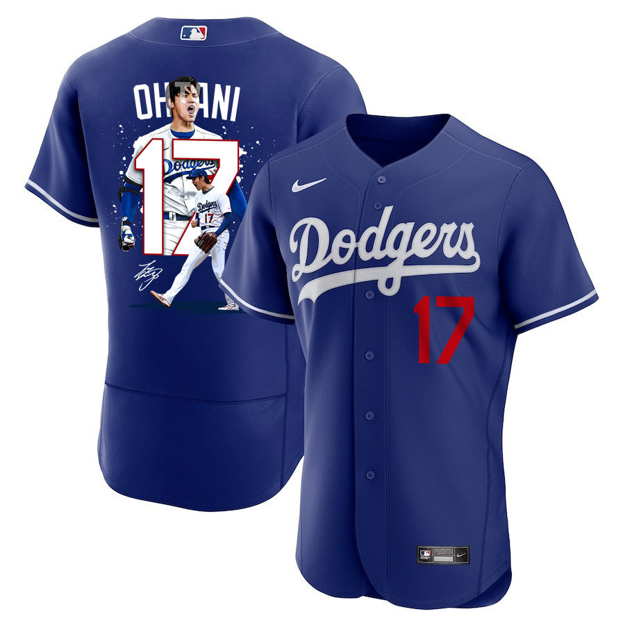 Shohei Ohtani 17 Los Angeles Dodgers Signed Number 2023 Alternate Elite Jersey - Men Royal Jersey