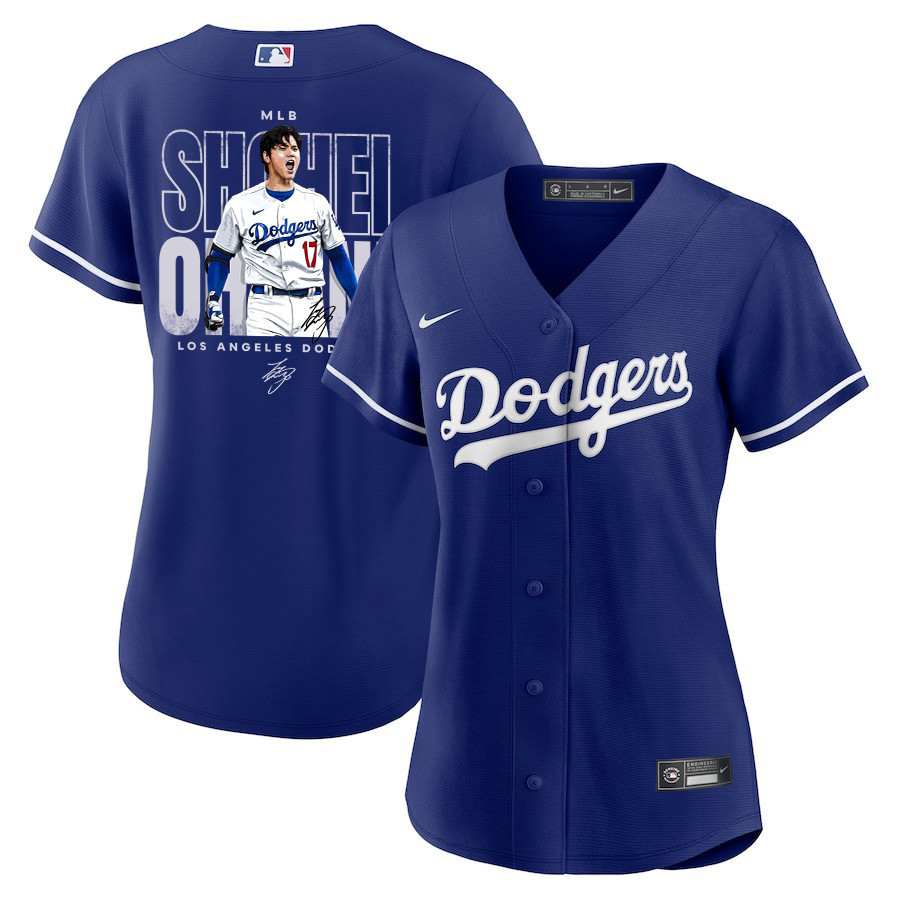 Shohei Ohtani 17 Los Angeles Dodgers Signed Shotime 2023 Alternate Women Jersey - Royal