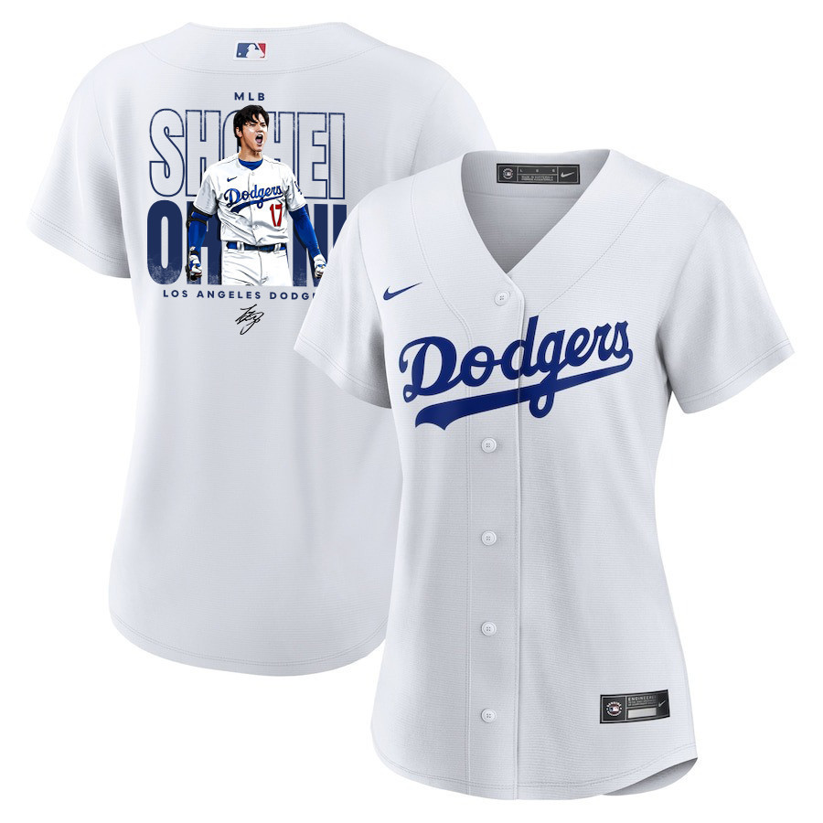 Shohei Ohtani 17 Los Angeles Dodgers Signed Shotime 2023 Home Women Jersey - White