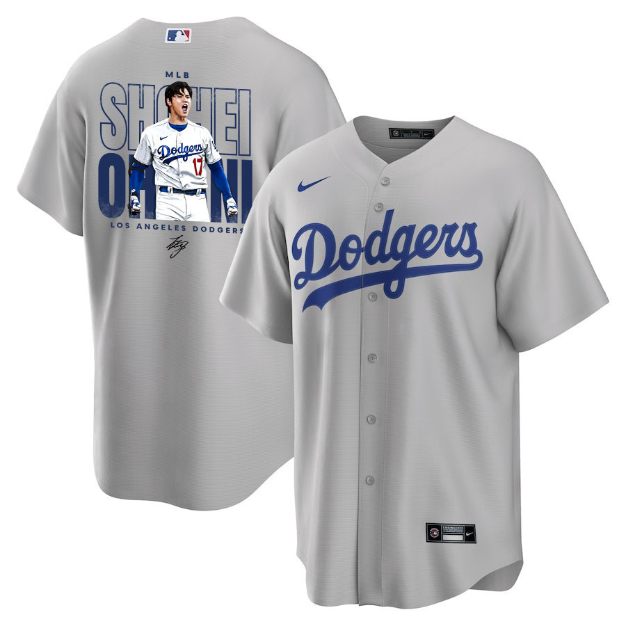 Shohei Ohtani 17 Los Angeles Dodgers Signed Shotime 2023 Road Men Jersey - Gray