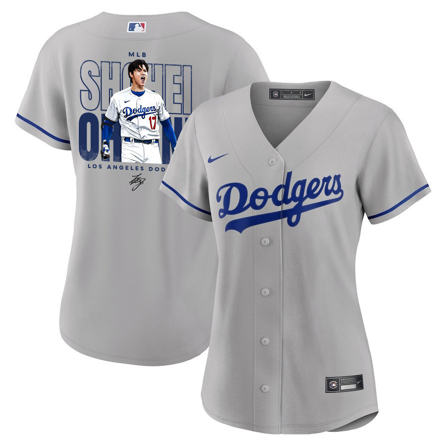Shohei Ohtani 17 Los Angeles Dodgers Signed Shotime 2023 Road Women Jersey - Gray