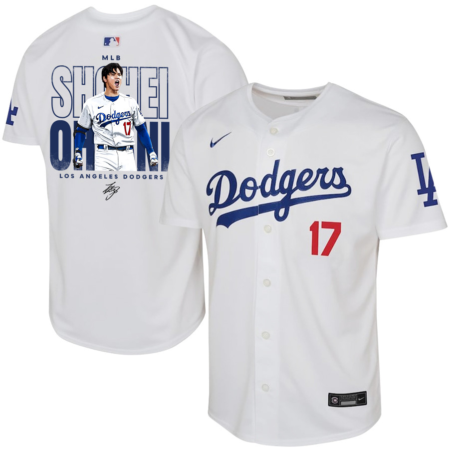 Shohei Ohtani 17 Los Angeles Dodgers Signed Shotime 2023 Youth Home Jersey - White