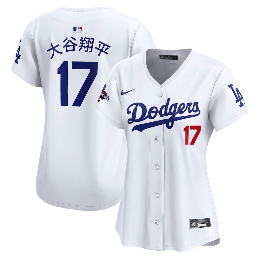 Shohei Ohtani 17 Los Angeles Dodgers Women's 2024 World Series Champions Japanese Characters Limited Player Jersey - White
