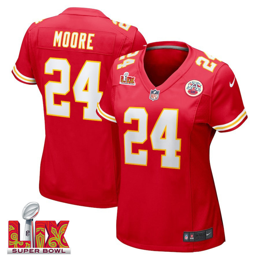Skyy Moore #24 Kansas City Chiefs Super Bowl Lix Women's Jersey - Red Js8472