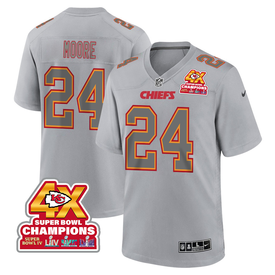 Skyy Moore 24 Kansas City Chiefs Super Bowl Lviii Champions 4x Atmosphere Fashion Game Men Jersey - Gray Js2071