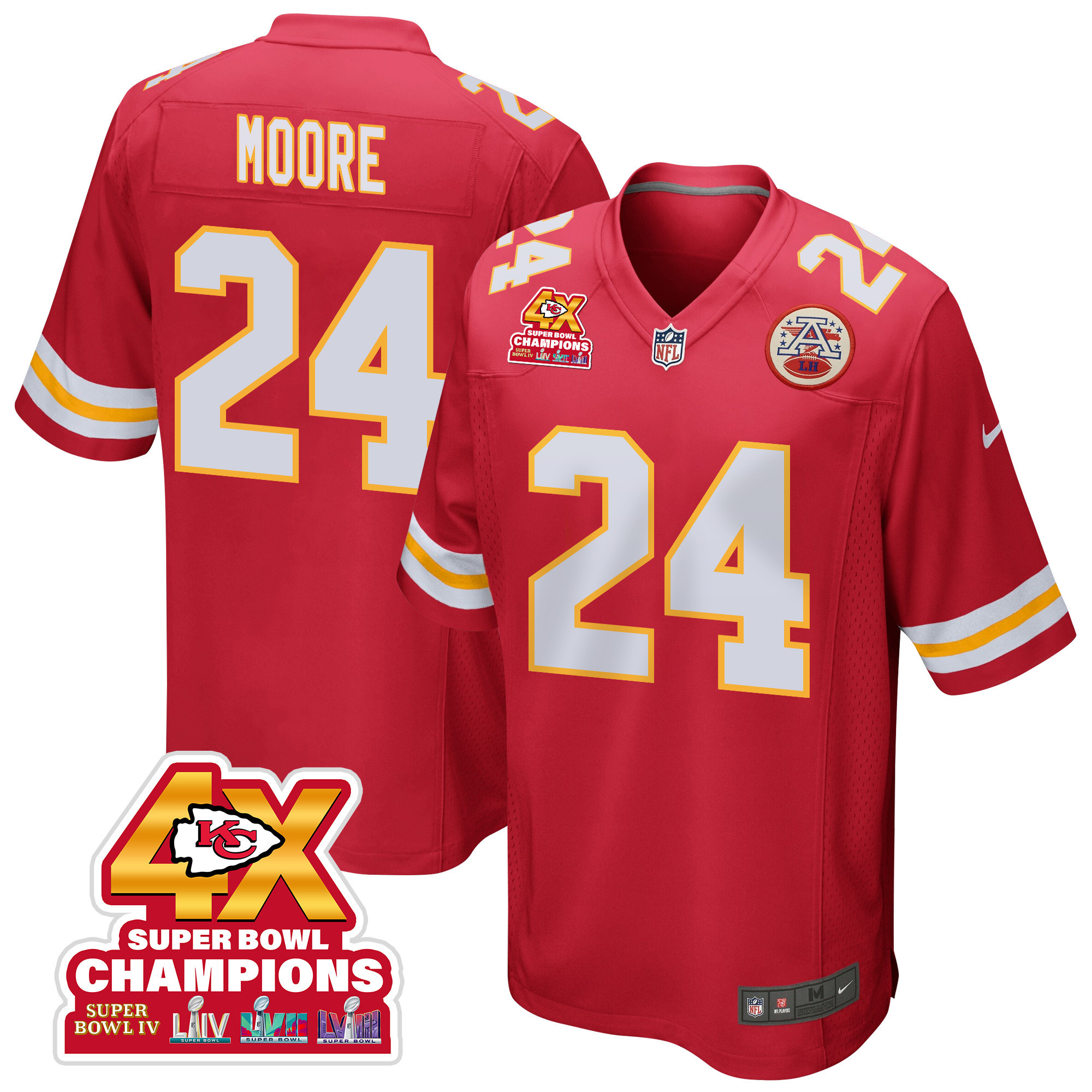Skyy Moore 24 Kansas City Chiefs Super Bowl Lviii Champions 4x Game Men Jersey - Red Js8227