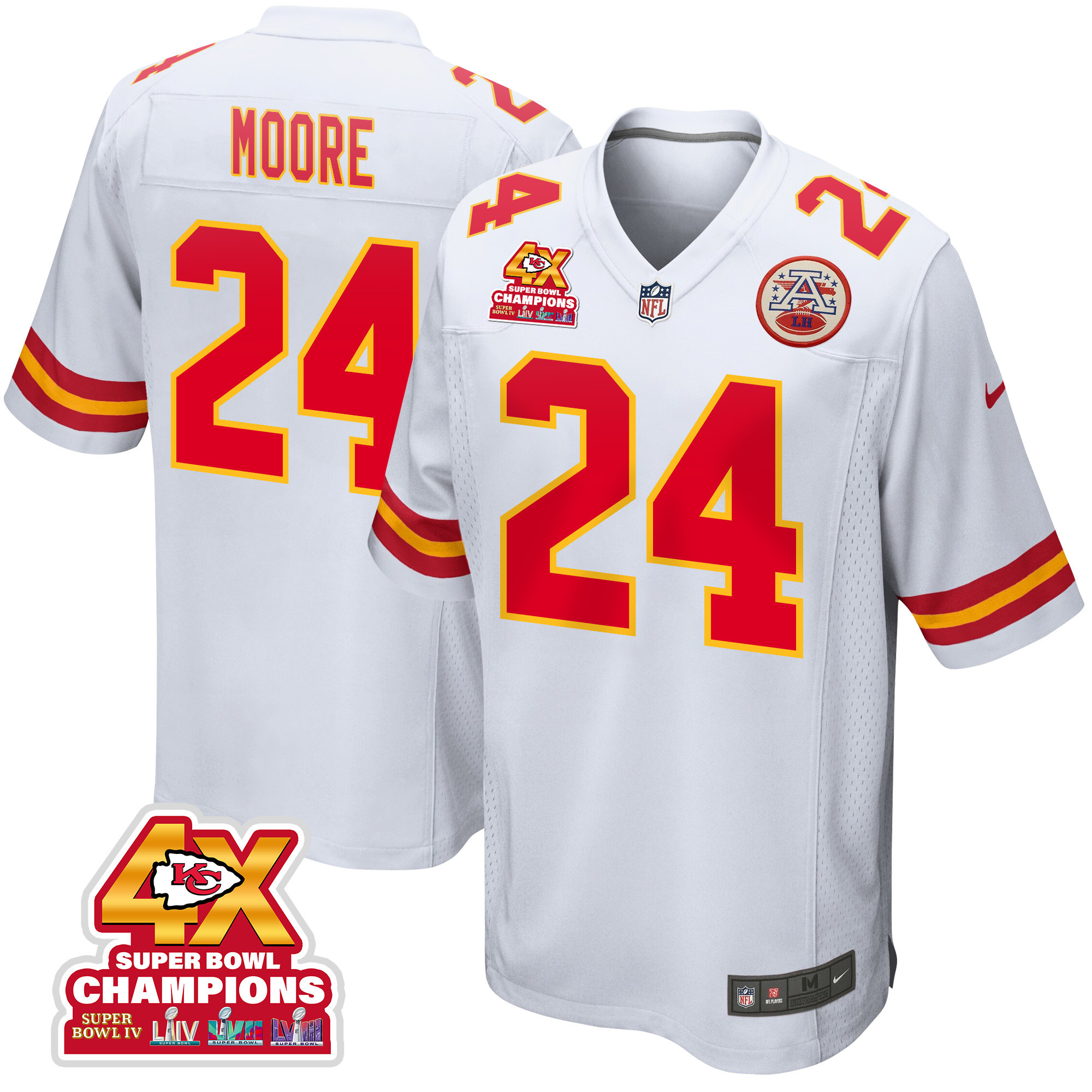 Skyy Moore 24 Kansas City Chiefs Super Bowl Lviii Champions 4x Game Men Jersey - White Js5784