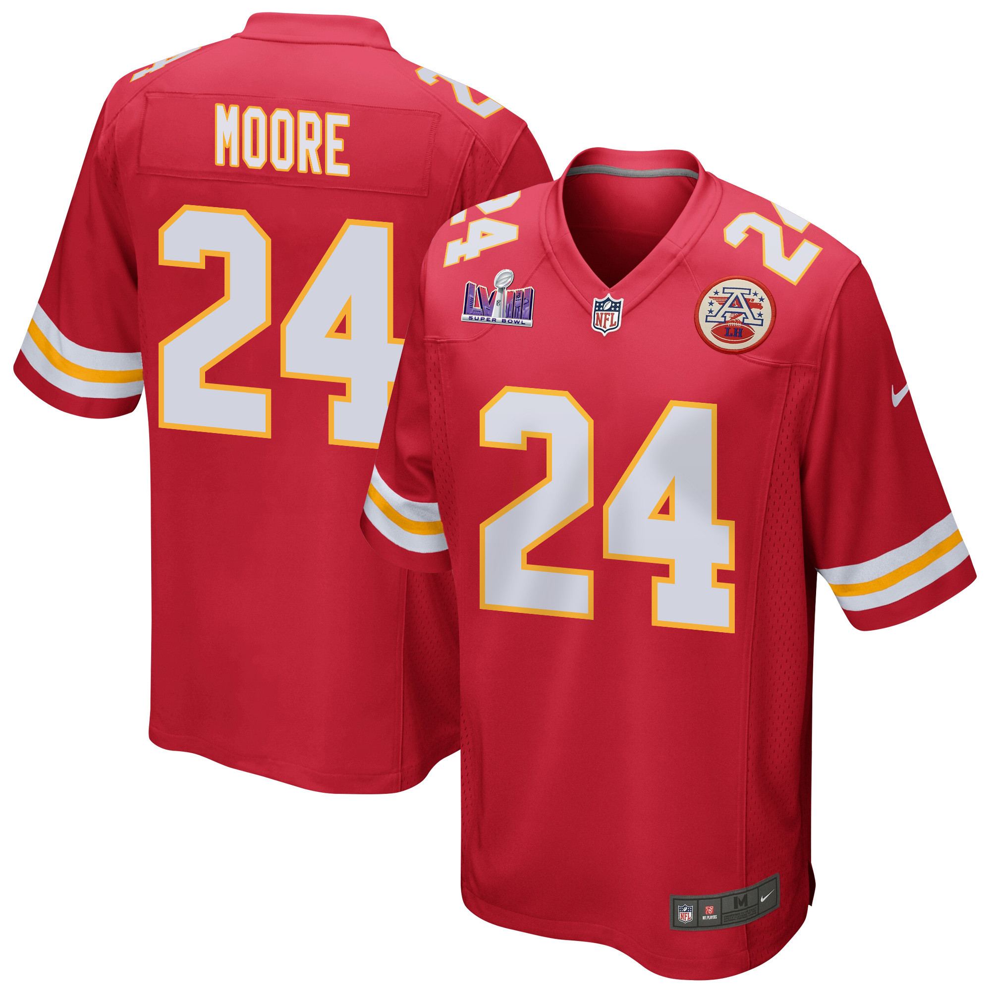 Skyy Moore 24 Kansas City Chiefs Super Bowl Lviii Patch Game Men Jersey - Red Js7285