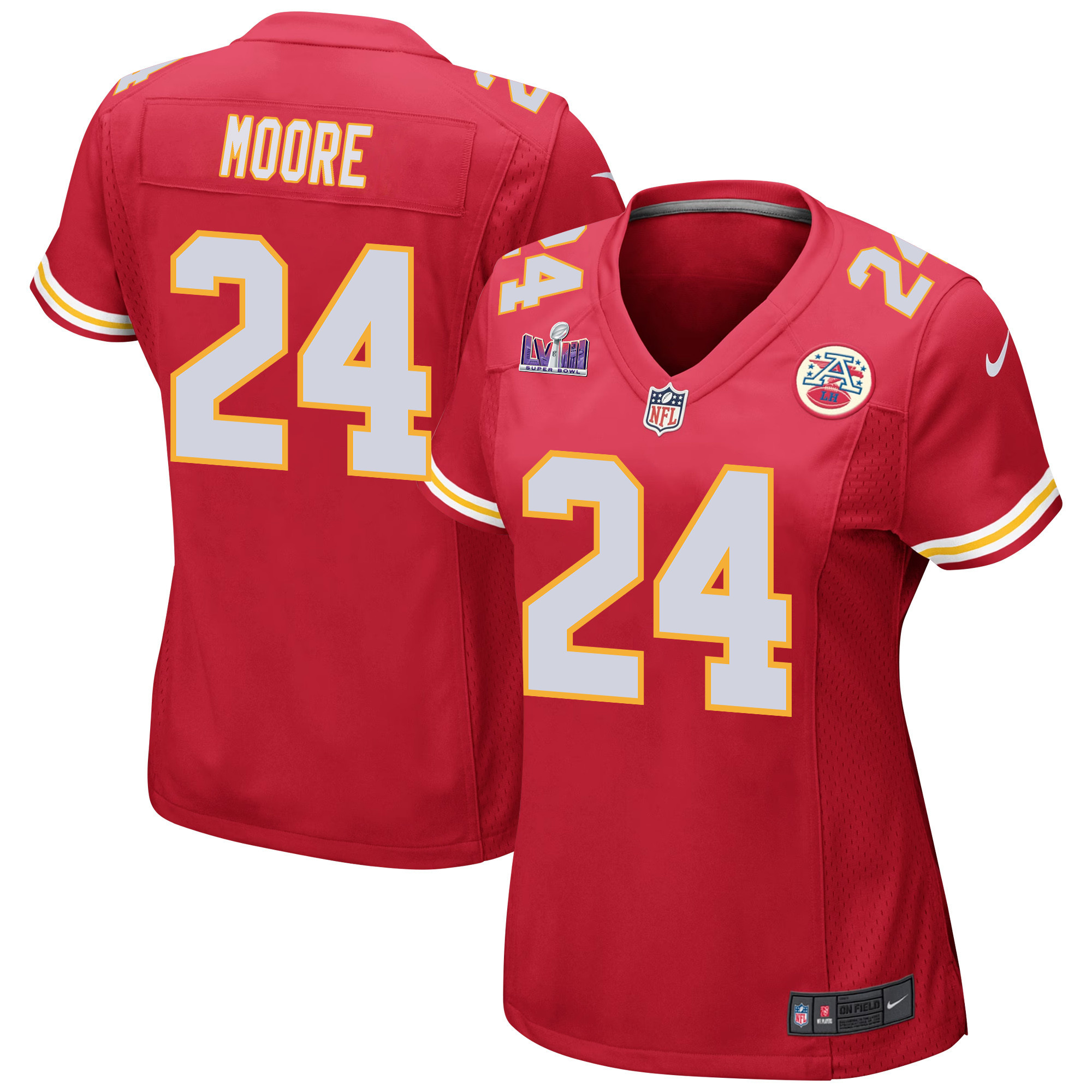 Skyy Moore 24 Kansas City Chiefs Super Bowl Lviii Patch Game Women Jersey - Red Js3813