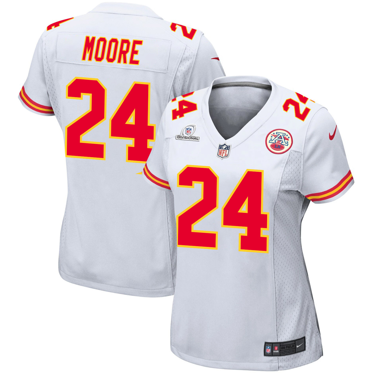 Skyy Moore 24 Kansas City Chiefs Super Bowl Lviii Patch Game Women Jersey - White Js2609