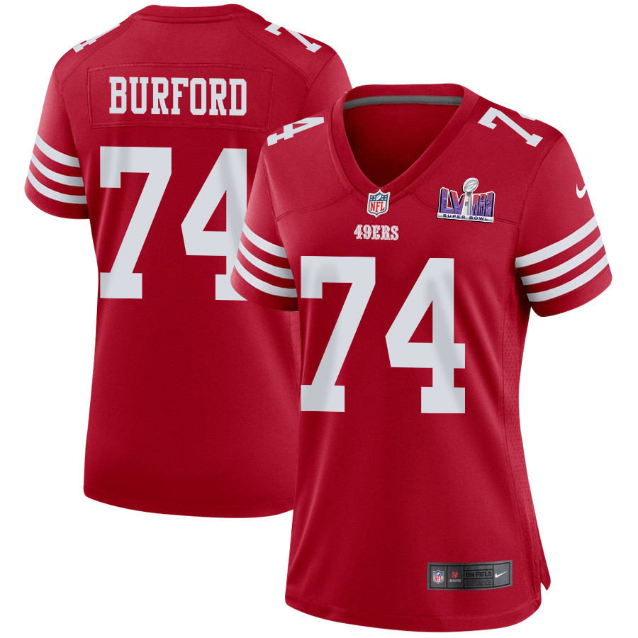 Spencer Burford 74 San Francisco 49ers Super Bowl Lviii Patch Game Women Jersey - Scarlet Js6214