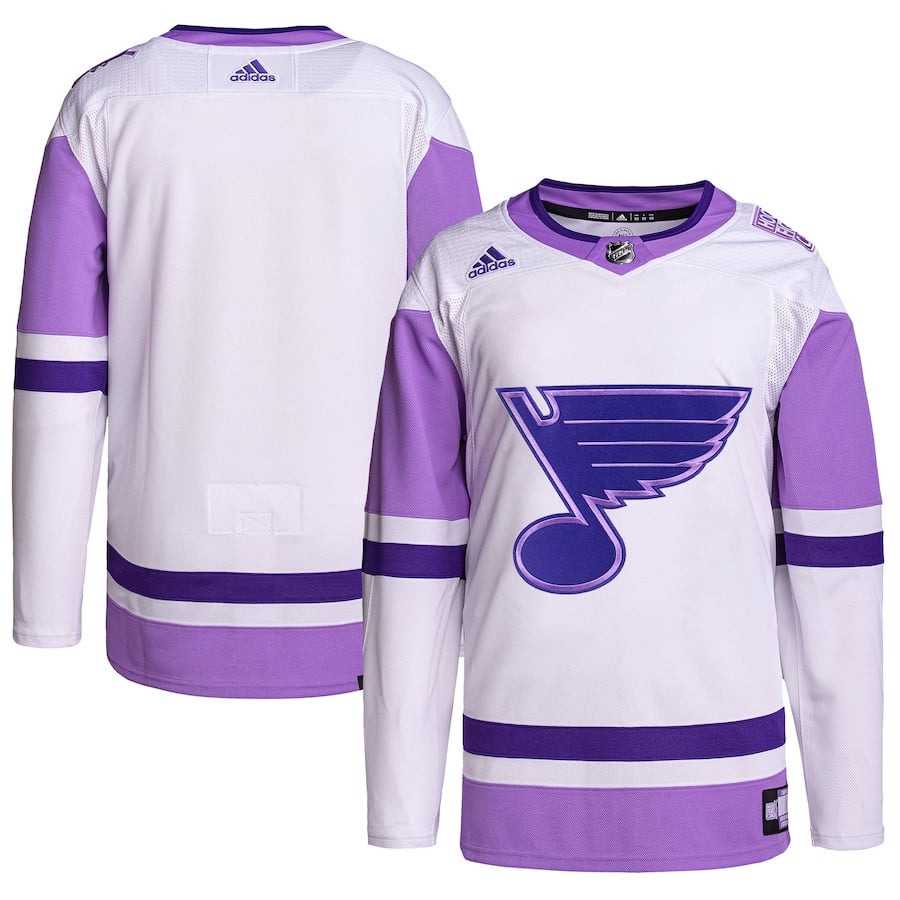 St. Louis Blues Hockey Fights Cancer Primegreen Men Jersey - White/purple
