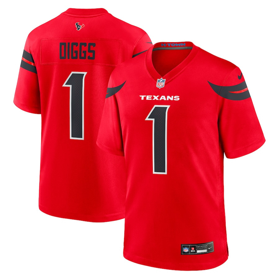 Stefon Diggs 1 Houston Texans Alternate Game Men Jersey - Red Js2447