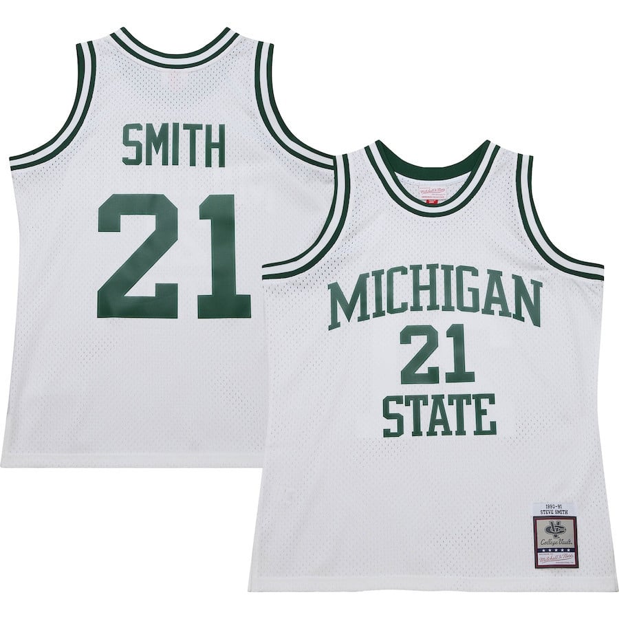 Steve Smith 21 Michigan State Spartans 125th Basketball Anniversary 1990 Throwback Jersey ??white