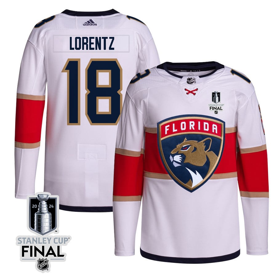 Steven Lorentz 18 Florida Panthers 2024 Stanley Cup Final Away Breakaway Jersey - Men, White
