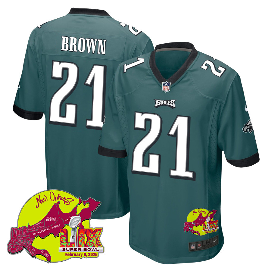 Sydney Brown 21 Philadelphia Eagles Super Bowl Lix New Orleans Patch Game Men Jersey - Midnight Green Js2237