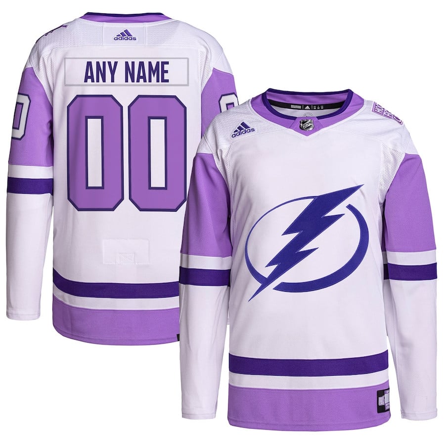 Tampa Bay Lightning Hockey Fights Cancer Primegreen Custom Men Jersey - White/purple