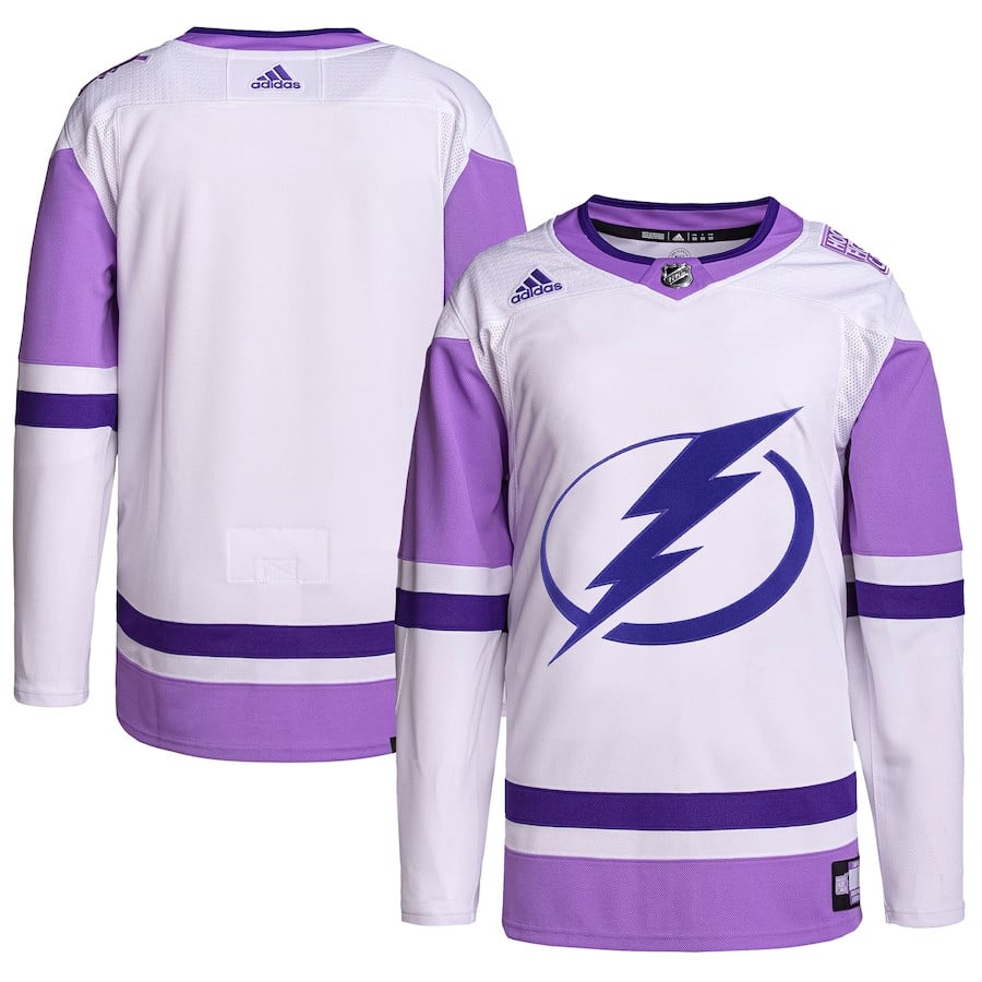 Tampa Bay Lightning Hockey Fights Cancer Primegreen Men Jersey - White/purple