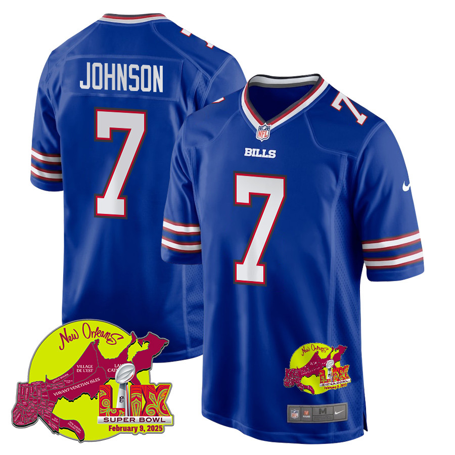 Taron Johnson 7 Buffalo Bills Super Bowl Lix New Orleans Patch Game Men Jersey - Royal Js5441