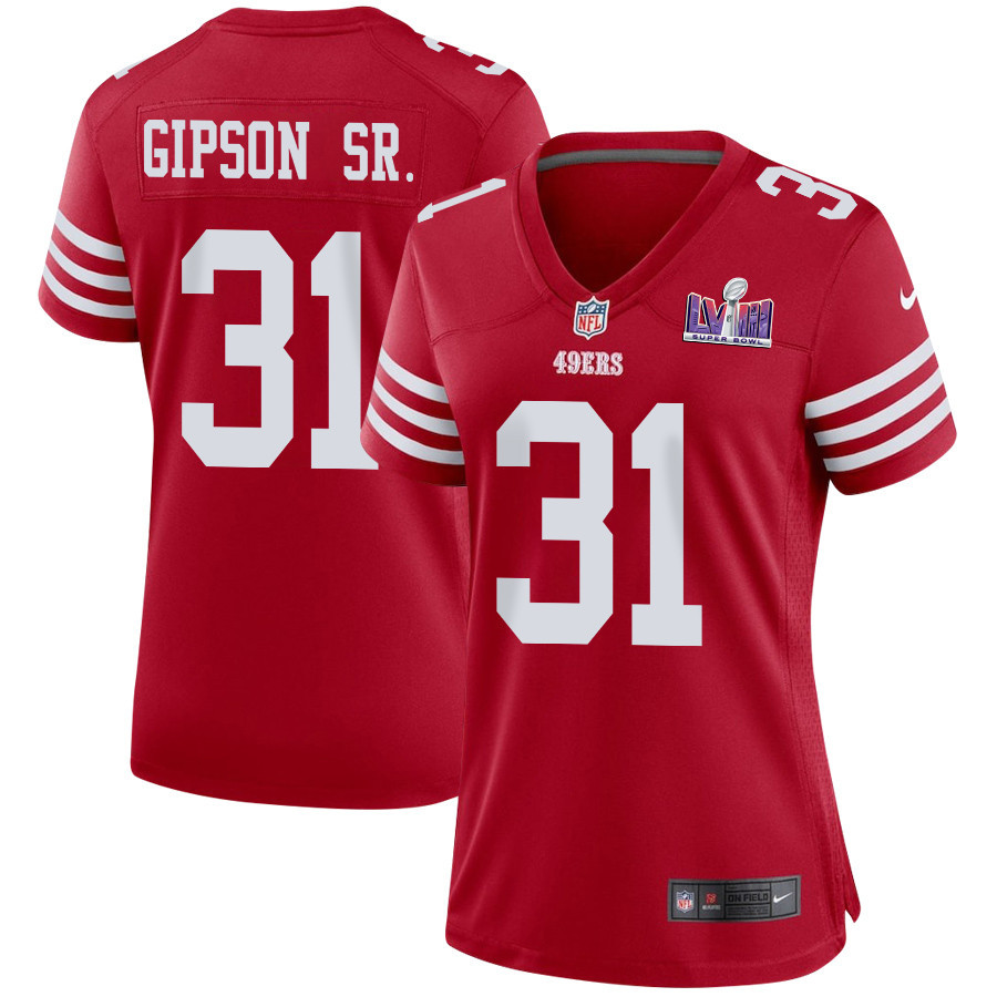 Tashaun Gipson Sr. 31 San Francisco 49ers Super Bowl Lviii Patch Game Women Jersey - Scarlet Js8390