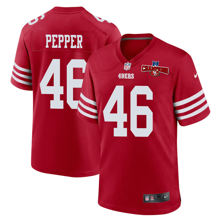 Taybor Pepper 46 San Francisco 49ers Nfc Champions Patch Game Men Jersey - Scarlet Js4263