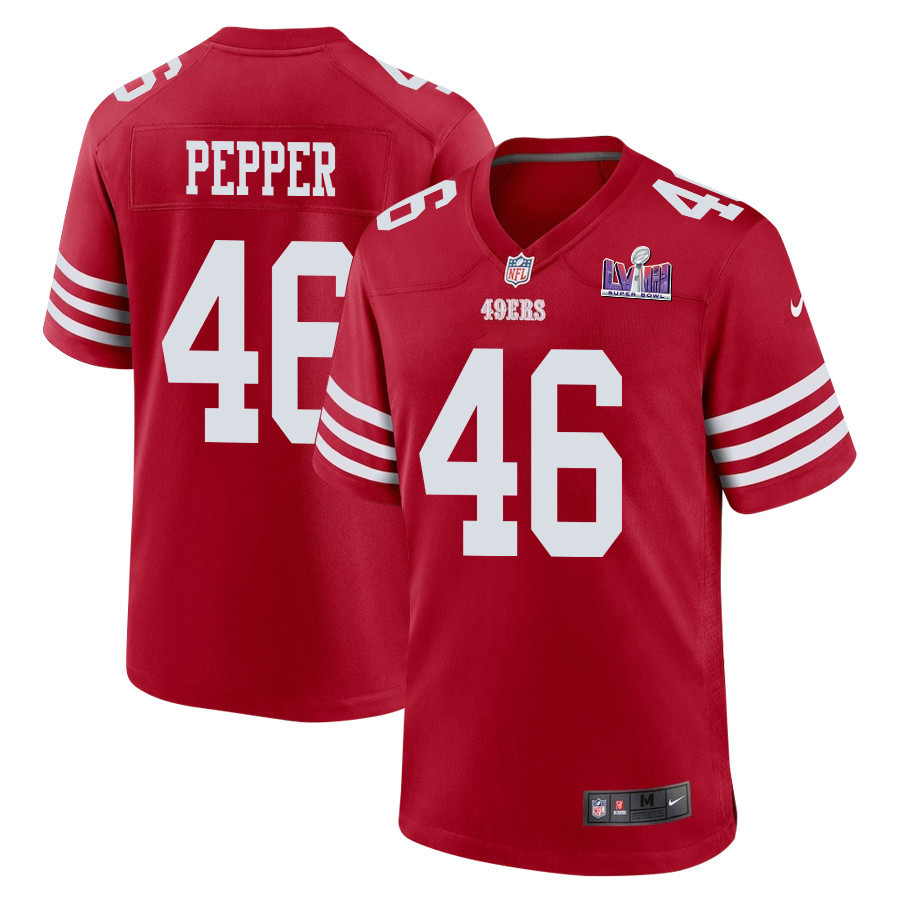 Taybor Pepper 46 San Francisco 49ers Super Bowl Lviii Patch Game Men Jersey - Scarlet Js4910