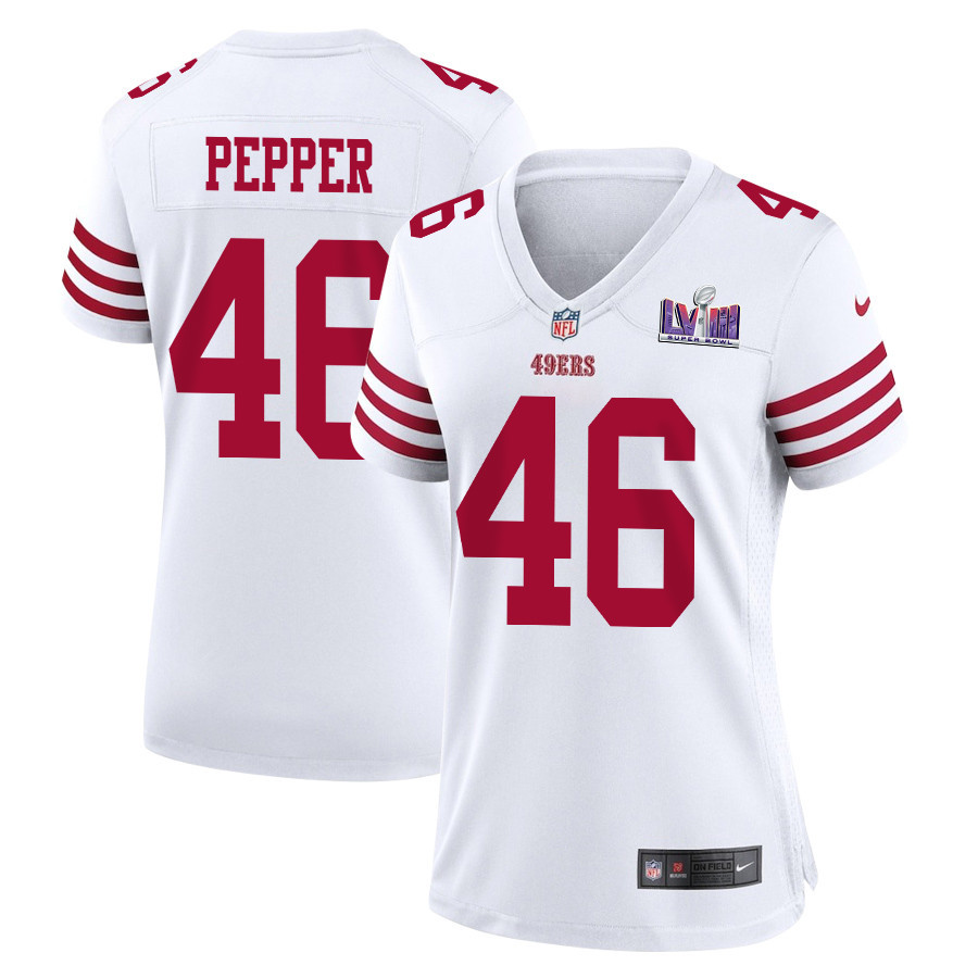 Taybor Pepper 46 San Francisco 49ers Super Bowl Lviii Patch Game Women Jersey - White Js1230