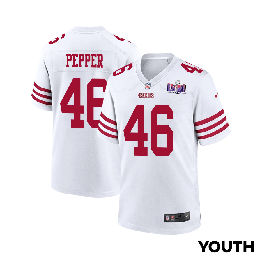 Taybor Pepper 46 San Francisco 49ers Super Bowl Lviii Patch Game Youth Jersey - White Js4405