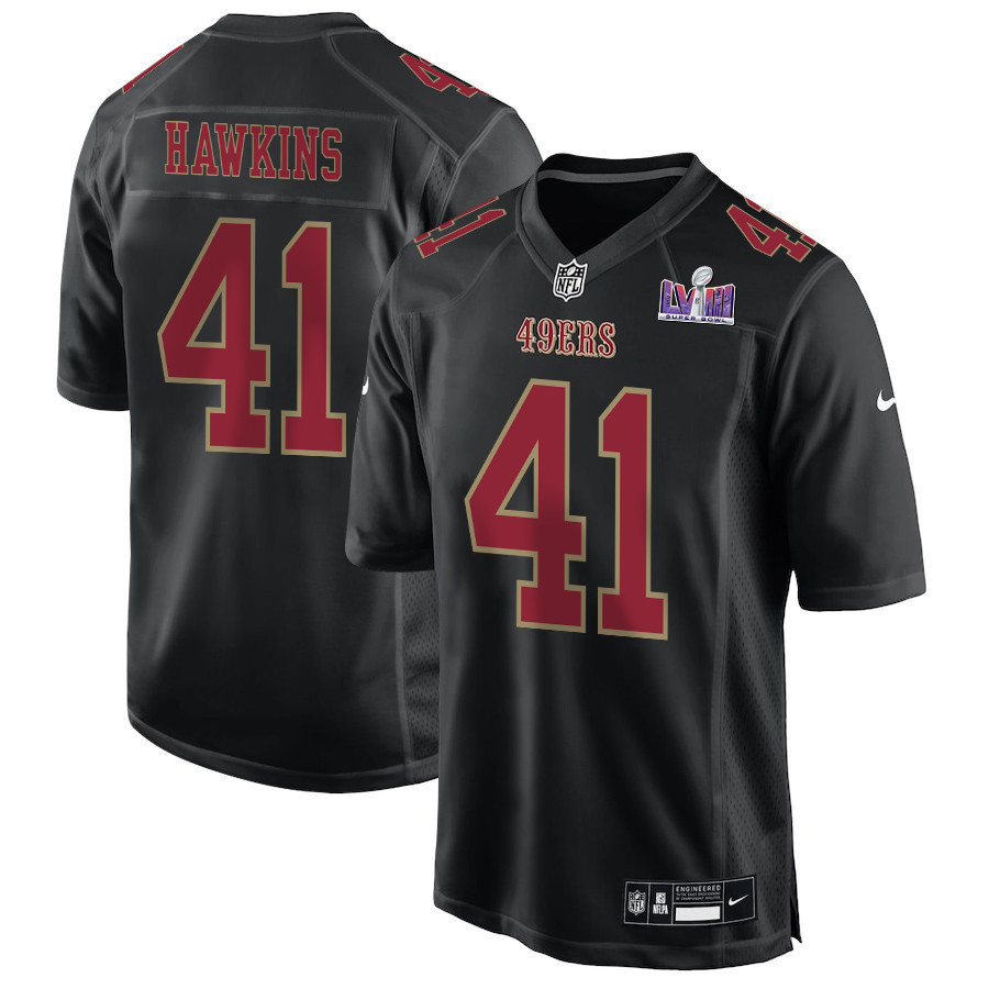 Tayler Hawkins 41 San Francisco 49ers Super Bowl Lviii Patch Fashion Game Men Jersey - Carbon Black Js9731