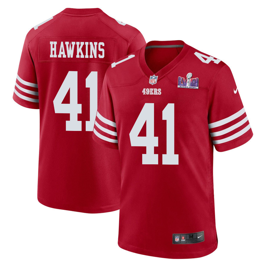 Tayler Hawkins 41 San Francisco 49ers Super Bowl Lviii Patch Game Men Jersey - Scarlet Js2307