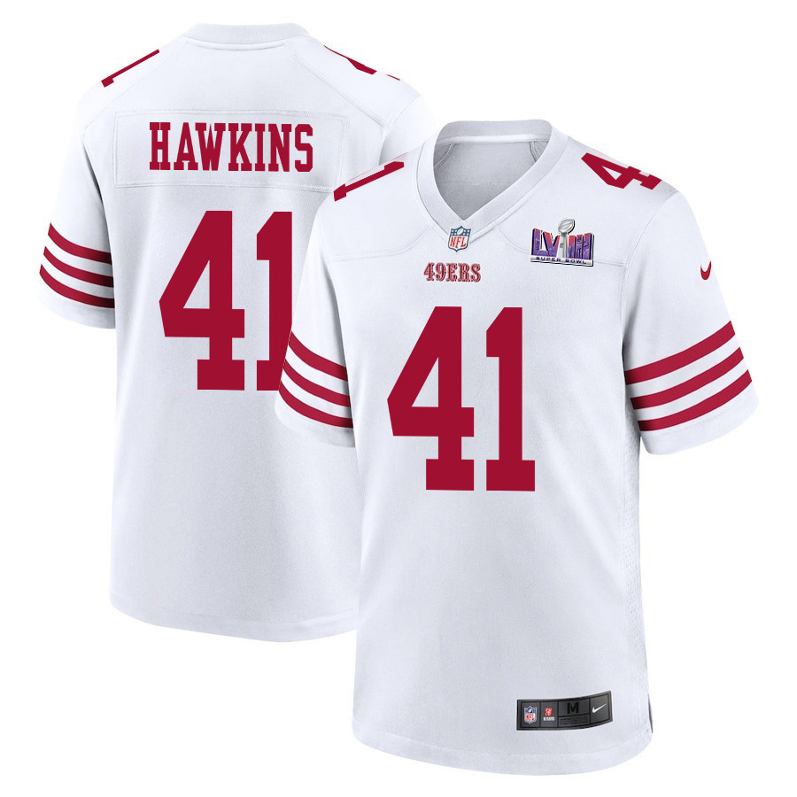 Tayler Hawkins 41 San Francisco 49ers Super Bowl Lviii Patch Game Men Jersey - White Js8875
