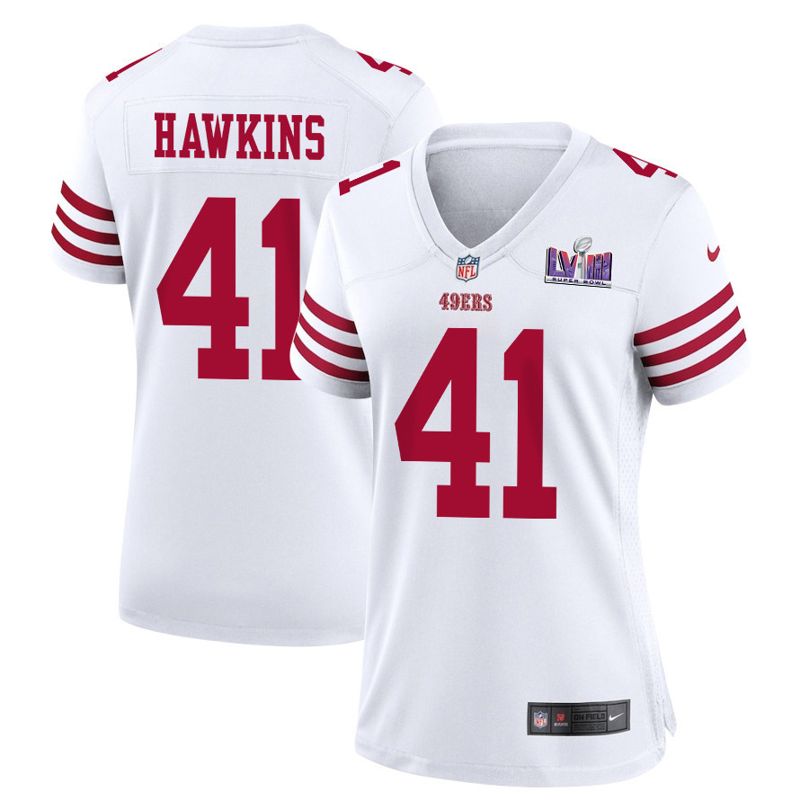 Tayler Hawkins 41 San Francisco 49ers Super Bowl Lviii Patch Game Women Jersey - White Js1817