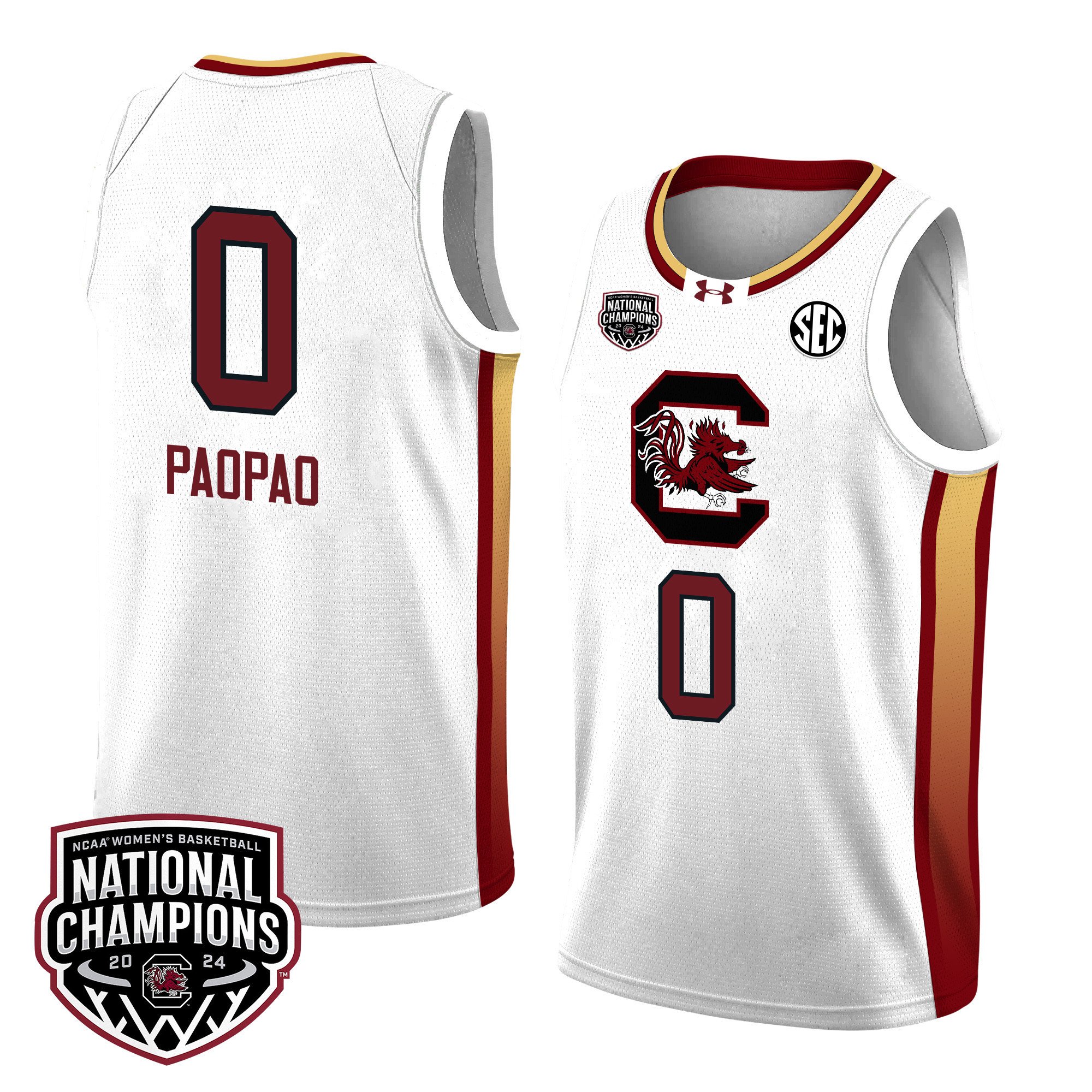 Te-hina Paopao 0 South Carolina 2024 National Champions Patch Women's Basketball Jersey - Unisex Jersey