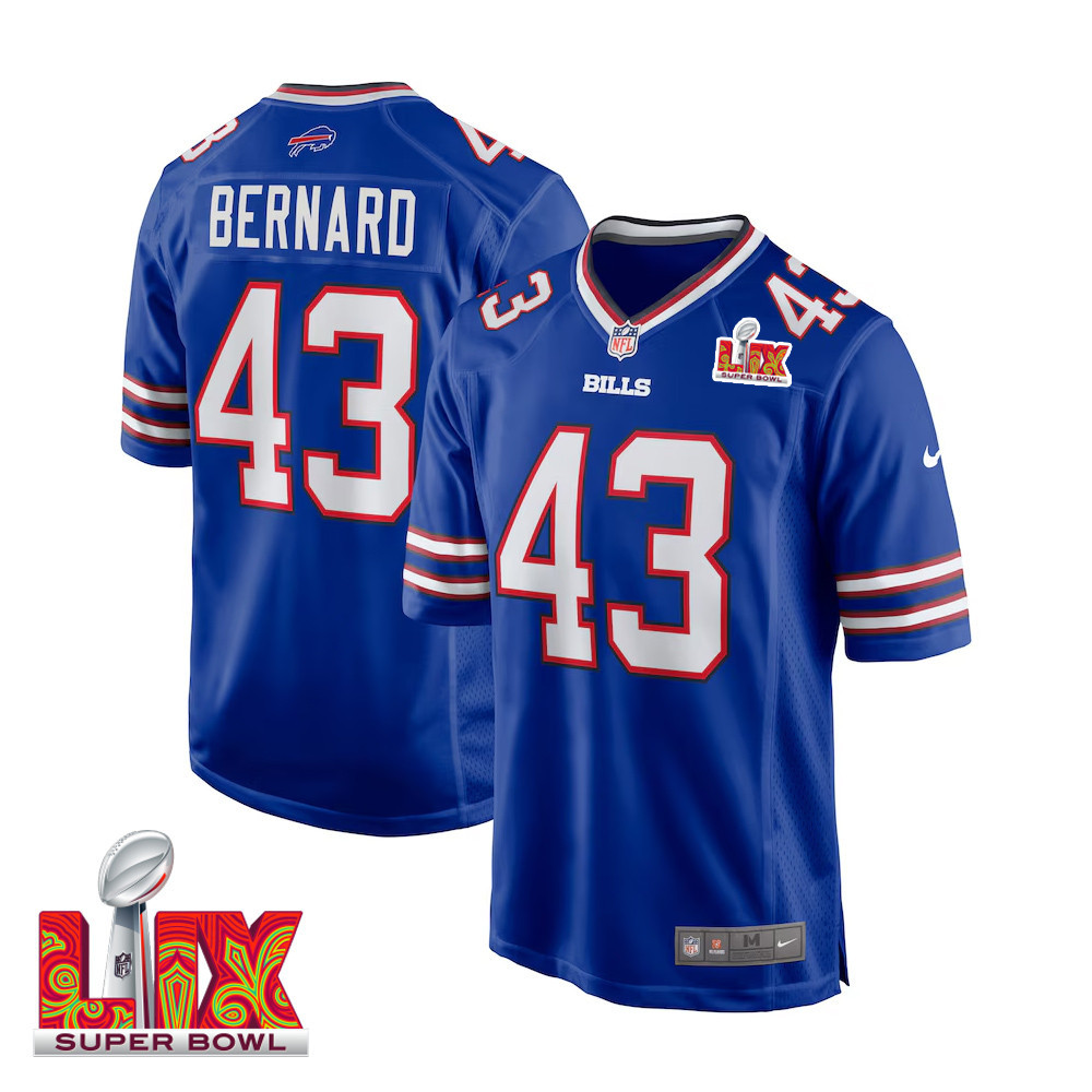Terrel Bernard #43 Buffalo Bills Super Bowl Lix Jersey - Men's - Royal Js6914