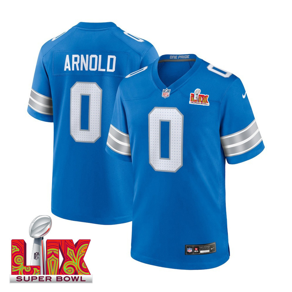 Terrion Arnold #0 Detroit Lions Super Bowl Lix Jersey - Men's - Blue Js6637