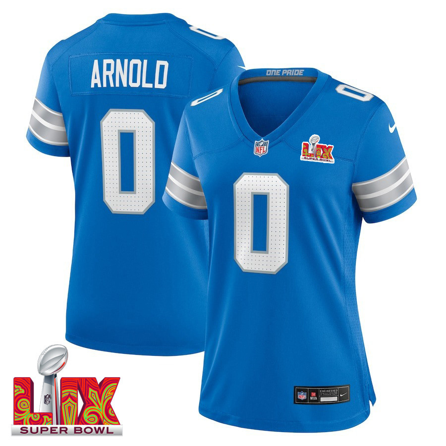 Terrion Arnold #0 Detroit Lions Super Bowl Lix Women's Jersey - Blue Js7373